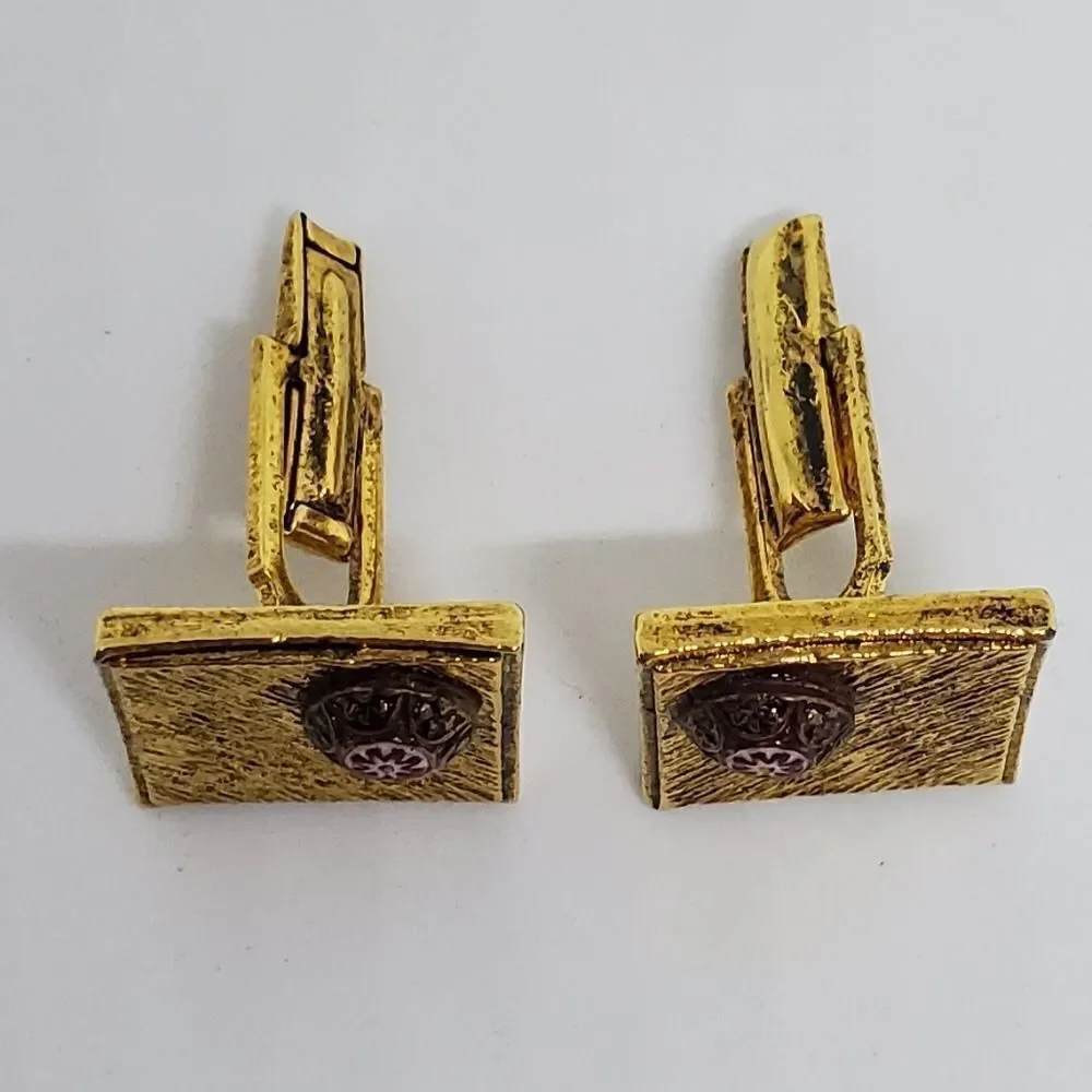 Vintage Celebrity N.V. Gold & Red Cuff Links